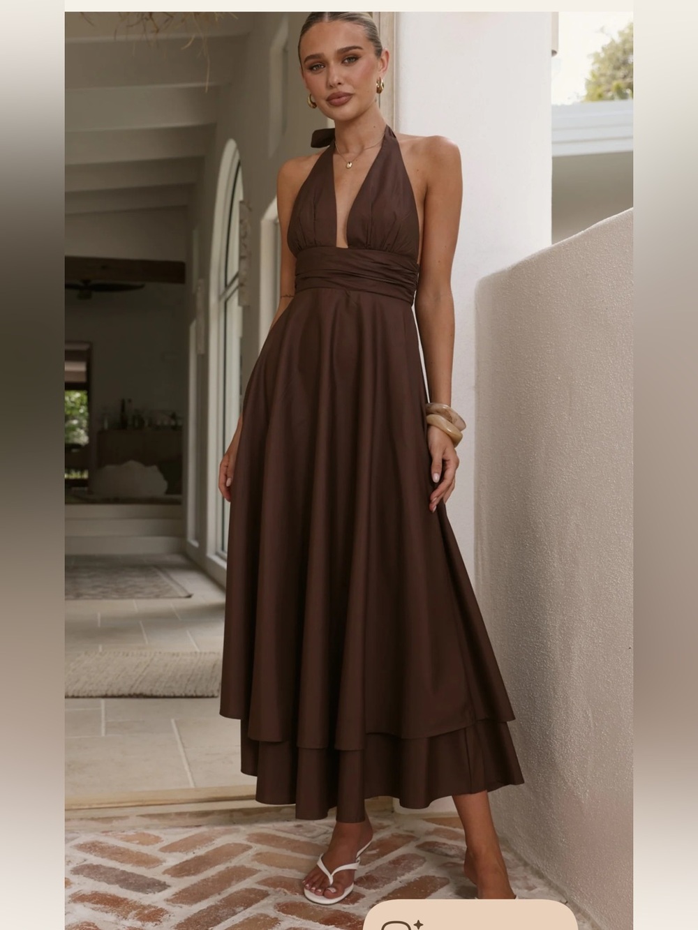 Halter Maxi Dress in Chocolate Brown by